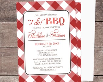I Do BBQ Couples Shower Invitations, Red Gingham country invites - Printed I Do BBQ Invitations