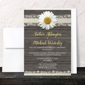 Daisy Reception Only Invitations, Burlap and Lace Rustic Wood, post-wedding reception invitations Printed image 3