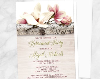 Magnolia Retirement Invitations, Birch Light Wood Floral - Printed