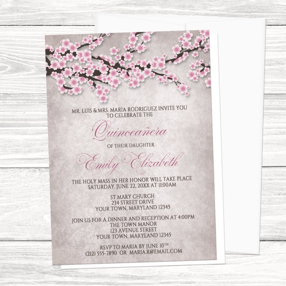 Invitaciones de Quinceañera Flor de cerezo rosa rústica - Etsy México Invitaciones de Quinceañera Flor de cerezo rosa rústica - Etsy México