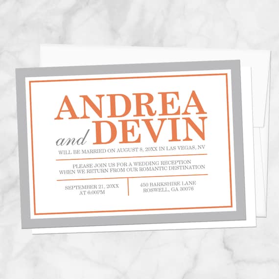 Orange Gray Reception Only Invitations And Rsvp Printed Etsy