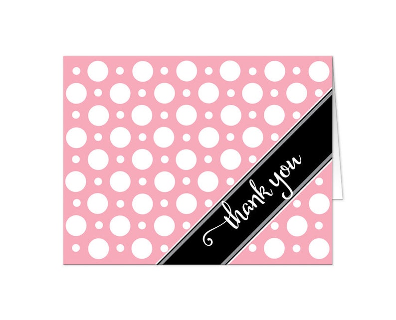 Pink Thank You Cards Polka Dot Cafe Pink Stylish Preppy Etsy