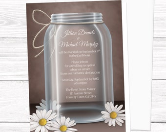 Mason Jar Reception Only Invitations - Daisy, Rustic Mason Jar, Brown - Post-Wedding Reception, Mason Jar Reception - Printed Invitations