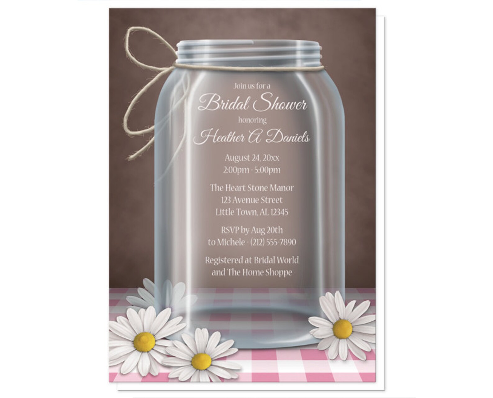 Mason Jar Bridal Shower Invitations Country Mason Jar Design Etsy