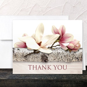 Magnolia Birch Thank You Cards, Light Wood Floral white pink Printed image 2