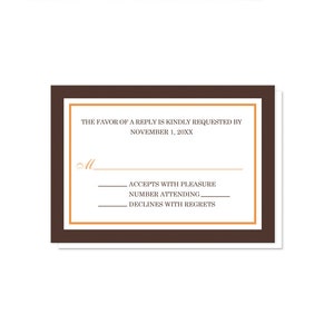 Brown Orange Autumn Reception Only Invitations and RSVP Post Wedding Reception Printed Invitations image 3