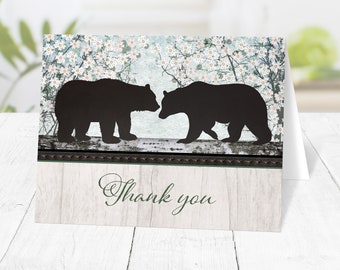 Rustic Bear Thank You Cards, spring floral outdoorsy - Printed
