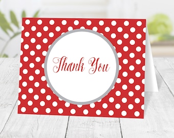 Red Polka Dot Thank You Cards, gray red, folded - Printed Cards