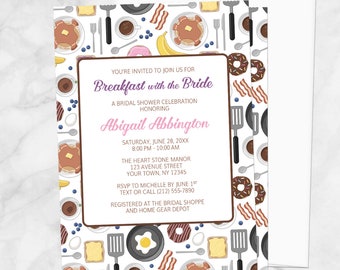 Breakfast Bridal Shower Invitations with Envelopes - Breakfast with the Bride, morning celebration, Custom Printed