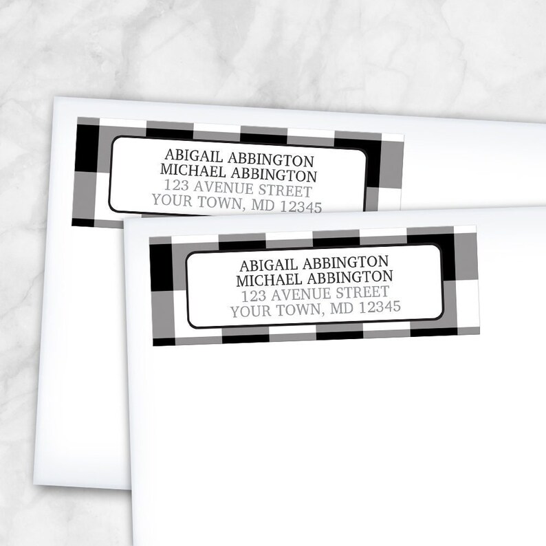 Buffalo Plaid Address Labels, black white check pattern Printed Return Address Labels image 1