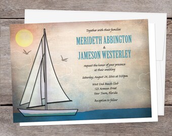 Nautical Wedding Invitations - Rustic Sailboat at Sea, Sailing Wedding, Sailboat Wedding Invites - Printed Invitations