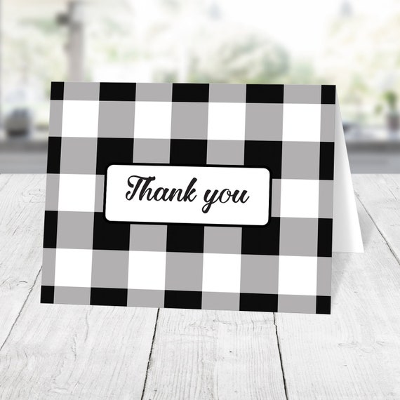 Buffalo Plaid Thank You Cards Black And White Classic Check Pattern