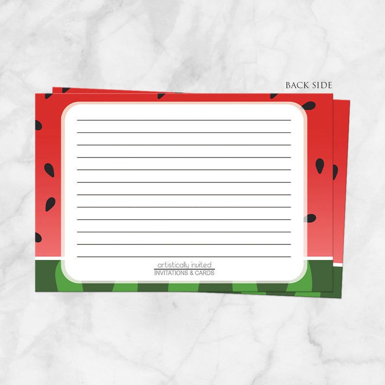 Watermelon Recipe Cards, red green spring or summer fruit design, double-sided 4x6 Printed Recipe Cards image 2
