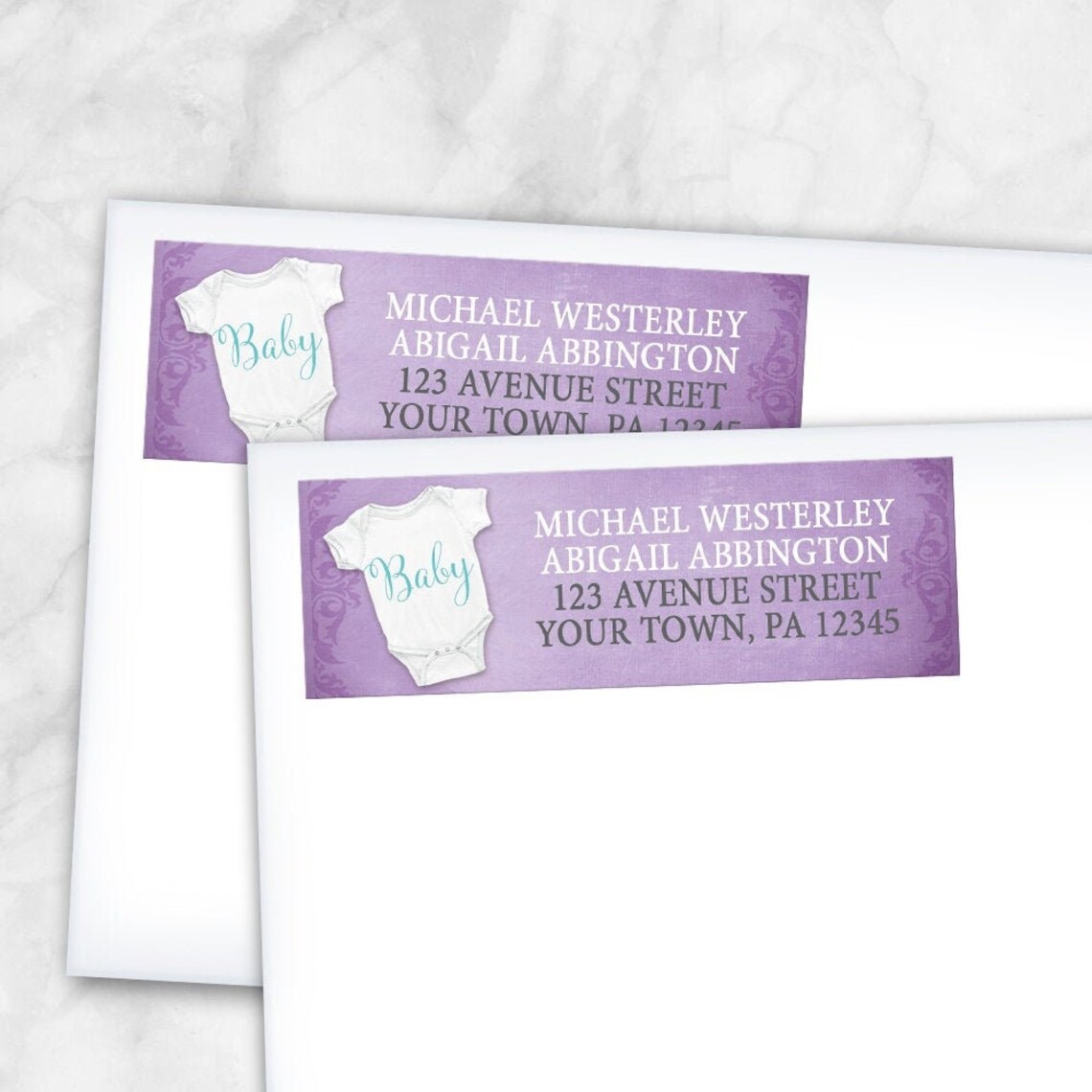 Baby Shower Address Labels Purple Girl Bodysuit Printed Etsy