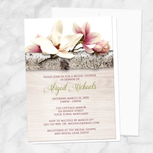 Magnolia Bridal Shower Invitations, Birch Light Wood Floral, magnolia shower invites Printed image 1