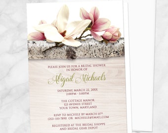 Magnolia Bridal Shower Invitations, Birch Light Wood Floral, magnolia shower invites - Printed