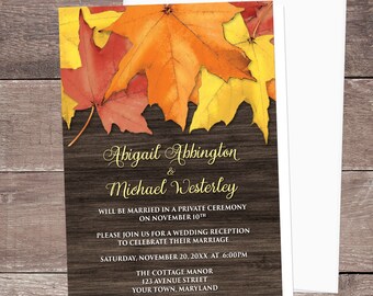 Autumn Reception Only Invitations, Rustic Leaves Wood, Fall Reception Invitations, post-wedding reception - Printed Invitations