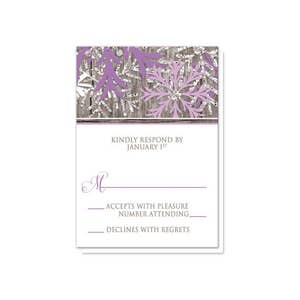 Rustic Winter Wedding Invitations Purple Snowflake design over Country Wood Printed Invitations image 3