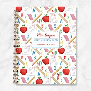 UNDATED Weekly Lesson Plan for teachers or home school, school pattern, 7 subjects 40 weeks and notes, personalized Wire Hardcover Book