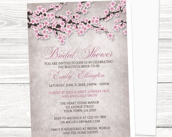 Cherry Blossom Bridal Shower Invitations - Rustic Pink - Summer Bridal Shower, Spring Bridal Shower - Printed Cherry Blossom Invitations