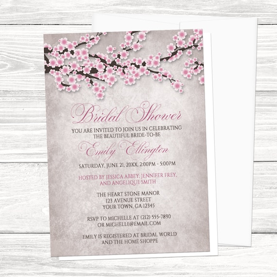 cherry blossom bridal shower invitations rustic pink etsy
