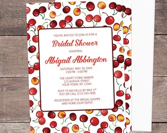 Cherries Bridal Shower Invitations with Envelopes - Summer Spring Cherry Season, Custom Printed