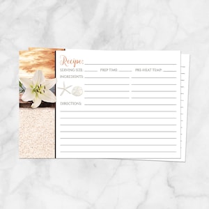Autumn Beach Recipe Cards: Lily, Seashells, Sunset (4x6 Printed)