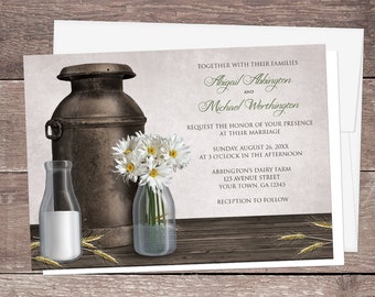 Dairy Farm Wedding Invitations and RSVP cards - Country Farm Antique Milk Can - Rustic Wedding - Printed Invitations