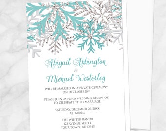 Teal Winter Reception Only Invitations - Snowflake Teal White Silver - Reception Snowflake Invitations - Printed Invitations