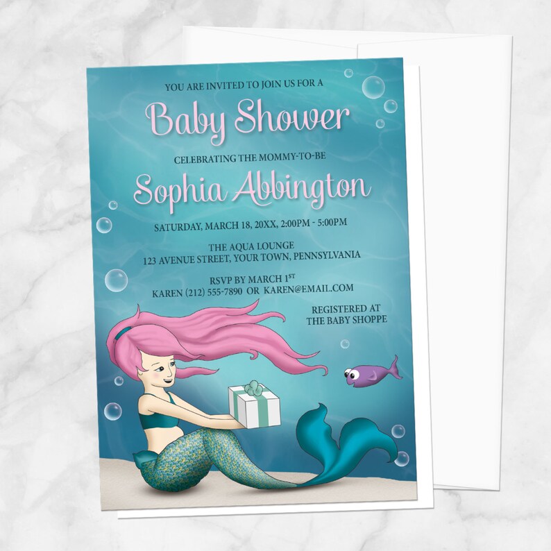 Mermaid Baby Shower Invitations Girl Under the Sea Etsy
