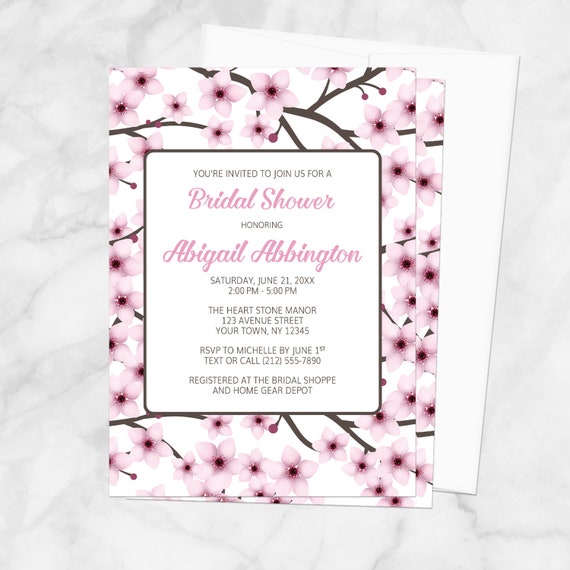 Cherry Blossom Bridal Shower Invitations, pretty pink sakura branches floral pattern, invites - Printed Il_570xn