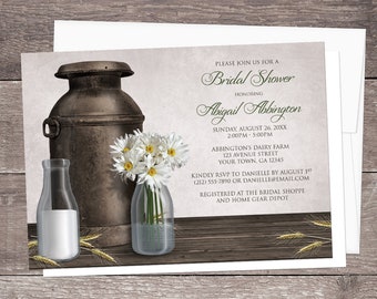 Bridal Shower Invitations - Dairy Farm Rustic Country Antique Milk Can, Dairy Farm Shower Invites - Printed Farm Invitations