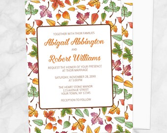 Fall Wedding Invitations, changing leaves, colorful autumn invites - Printed