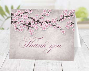 Cherry Blossom Thank You Cards, pink rustic vintage cherry blossom branches - Printed