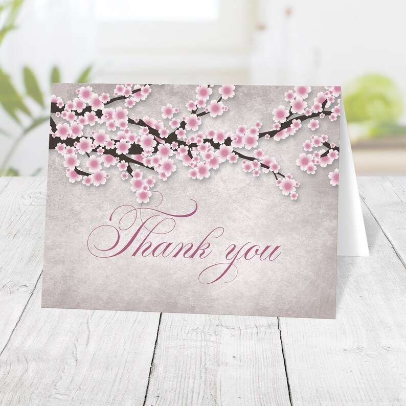 Cherry Blossom Thank You Cards, pink rustic vintage cherry blossom branches Printed image 1