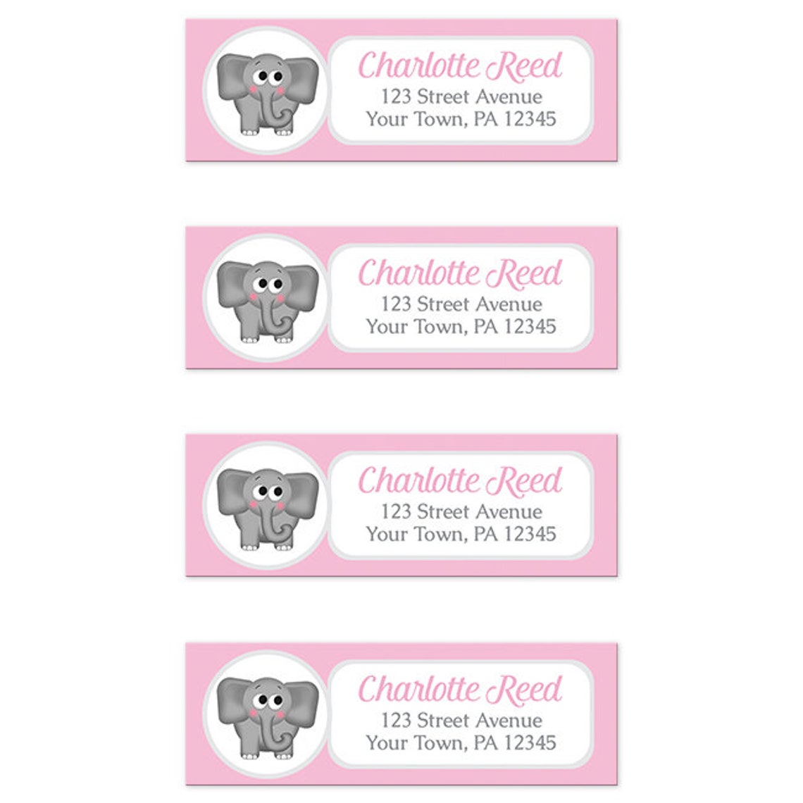 Cute Elephant Address Labels Pink and Gray 3 x Etsy