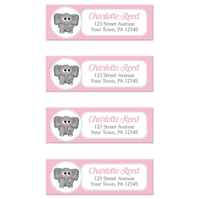 Cute Elephant Address Labels Pink and Gray 3 x Etsy