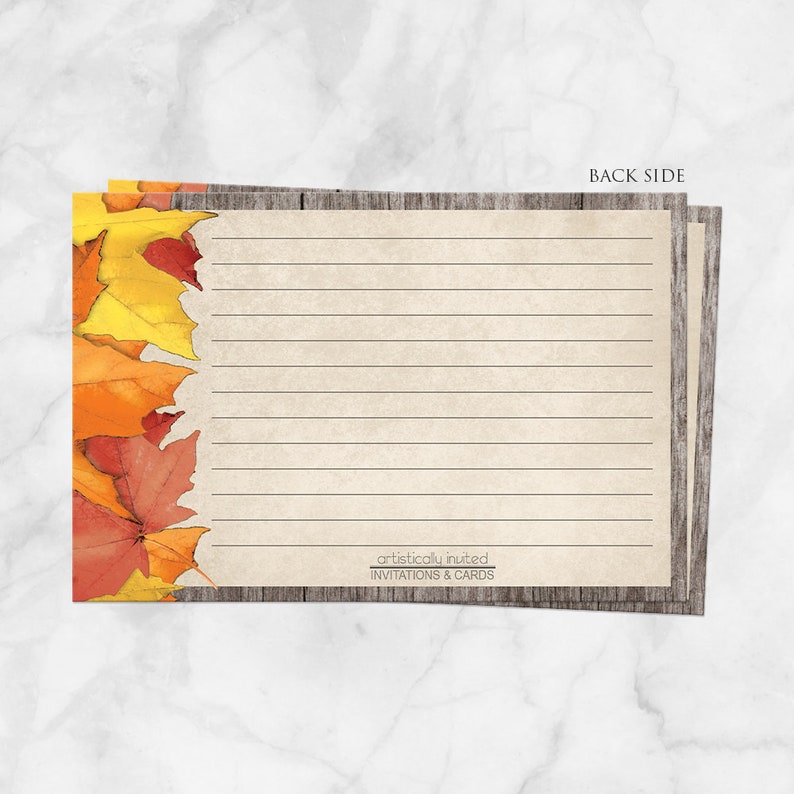 Fall Recipe Cards, Rustic Leaves and Wood, Autumn Rustic Orange Brown Beige Country 4x6 Printed Recipe Cards image 2