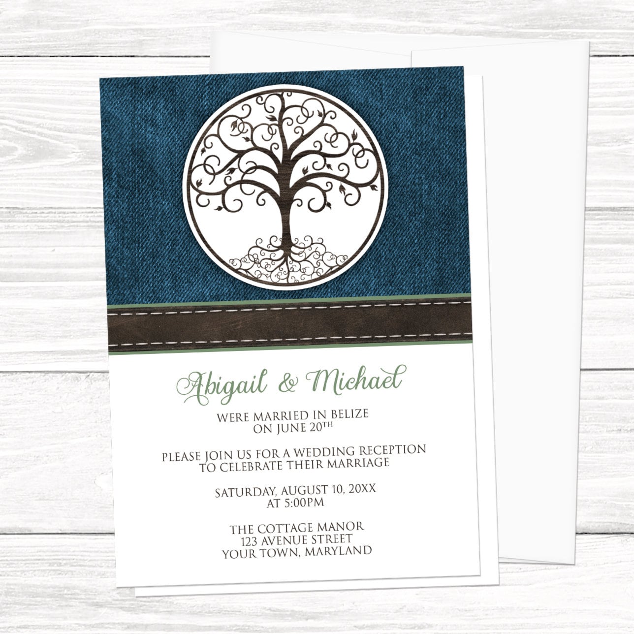 Tree of Life Reception Only Invitations Rustic Tree of Life Denim