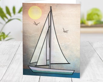 Rustic Sailboat Nautical Note Cards, blank inside, folded - Printed