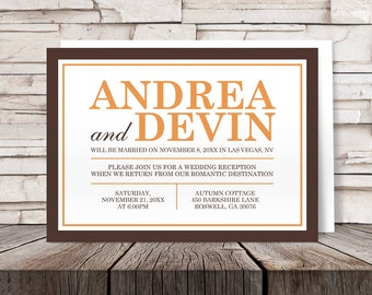 Brown Orange Autumn Reception Only Invitations and RSVP - Post Wedding Reception - Printed Invitations