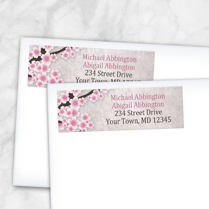 Cherry Blossom Address Labels Rustic Vintage Design With Pink Etsy