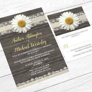 Daisy Reception Only Invitations, Burlap and Lace Rustic Wood, post-wedding reception invitations Printed image 2