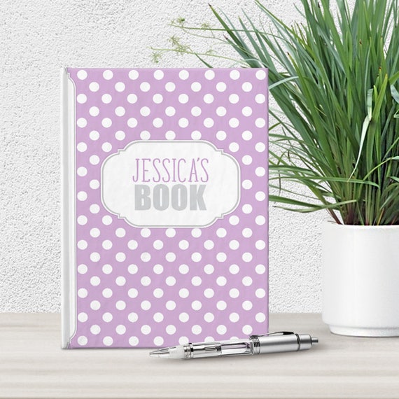 Purple Polka Dot Personalized Journal - 5x7 lined paper journal - White Polka Dots over Purple - Printed Hardcover Journal Il_570xn