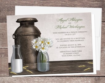 Dairy Farm Reception Only Invitations and RSVP cards - Country Rustic Post-Wedding Reception - Antique Milk Can Floral - Printed Invitations