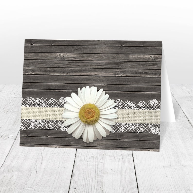 Daisy Note Cards Burlap Lace Rustic Country Wood Floral Yellow Brown Beige Daisy Thank You Cards Printed Daisy Cards Thank You Cards Greeting Cards