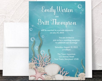 Under the Sea Reception Only Invitations, Whimsical Underwater design - aquarium reception - post-wedding reception - Printed Invitations