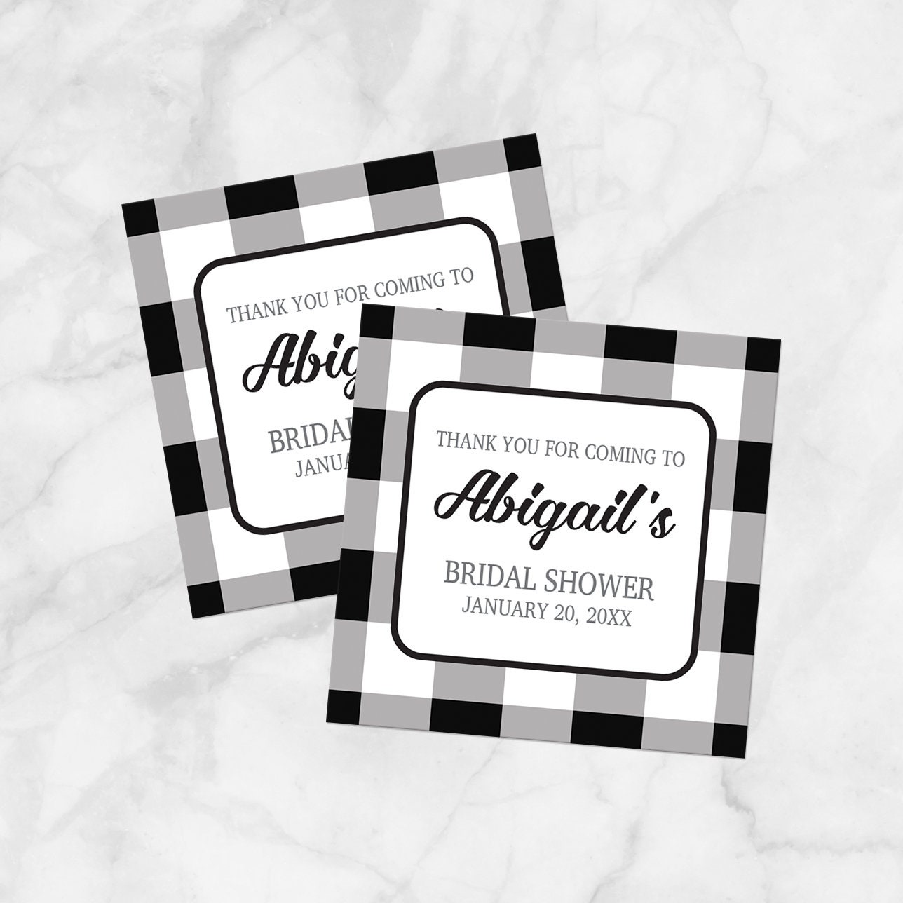 Buffalo Plaid Thank You Stickers, Black White Check Pattern, Bridal ...