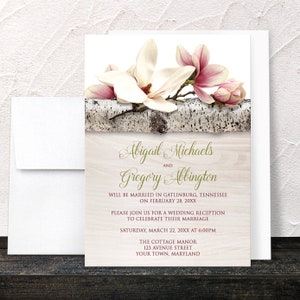Magnolia Reception Only Invitations, Floral Birch Wood magnolia invitations Printed image 4