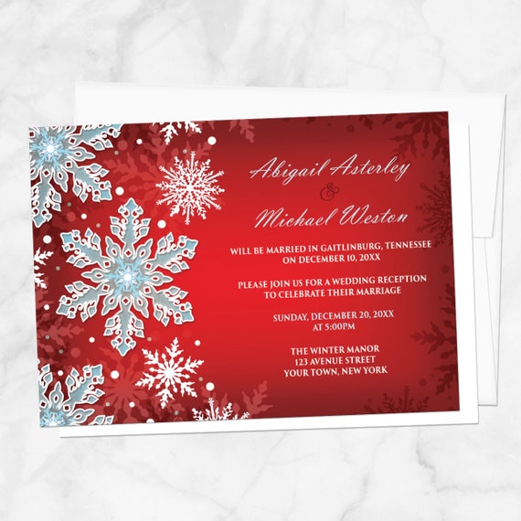 Winter Reception Only Invitations Snowflake Royal Red White Etsy